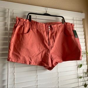 High waisted salmon-pink shorts